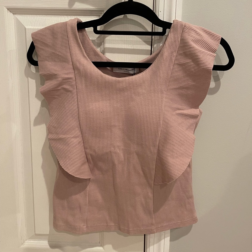 Pink blouse with ruffle sleeves